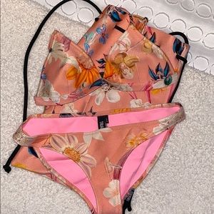 Triangl Pink Floral Bird Bikini & Bikini Bag